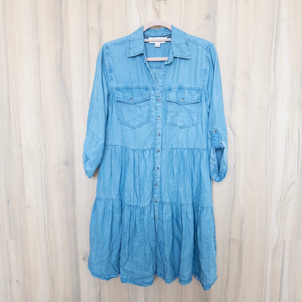 Nurture Denim Tiered Miniโ Dress S Blue Button Front Boho Western Cottagecore